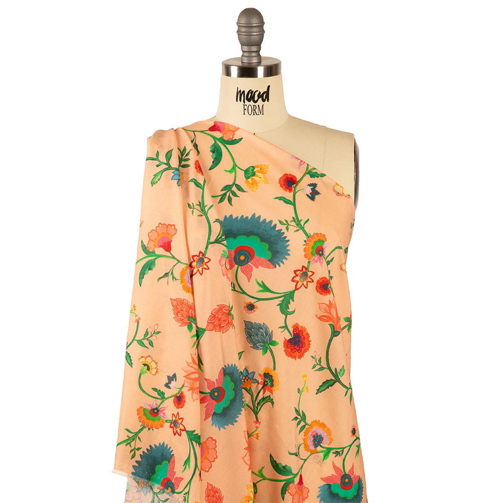 Cotton Voile - Peach Floral Vines - Sherbert Shandy Print - Mood Exclusive Gisele Collection - Drape