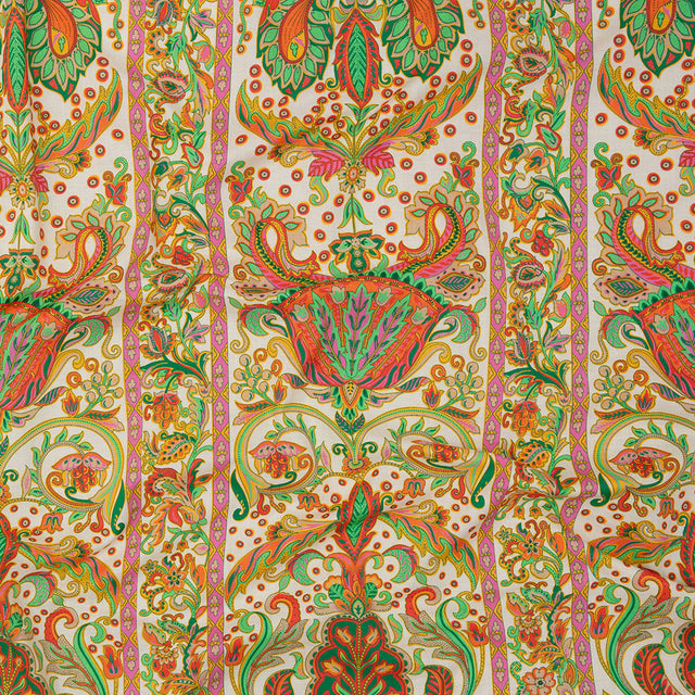 Cotton Voile - White Floral Paisley Stripes - Locust Lily Print - Mood Exclusive Gisele Collection