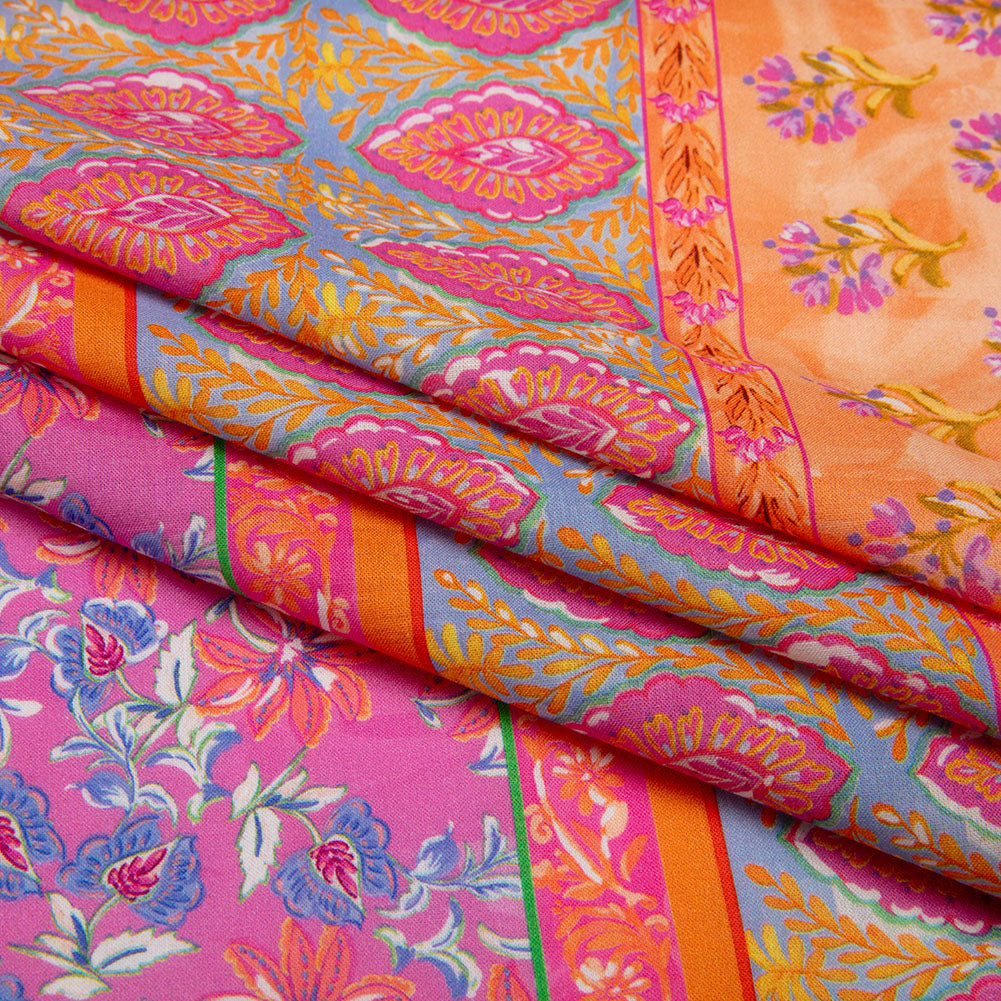 Cotton Voile - Pink and Orange Floral Stripes - Darling Clementine Print - Mood Exclusive Gisele Collection - Folded
