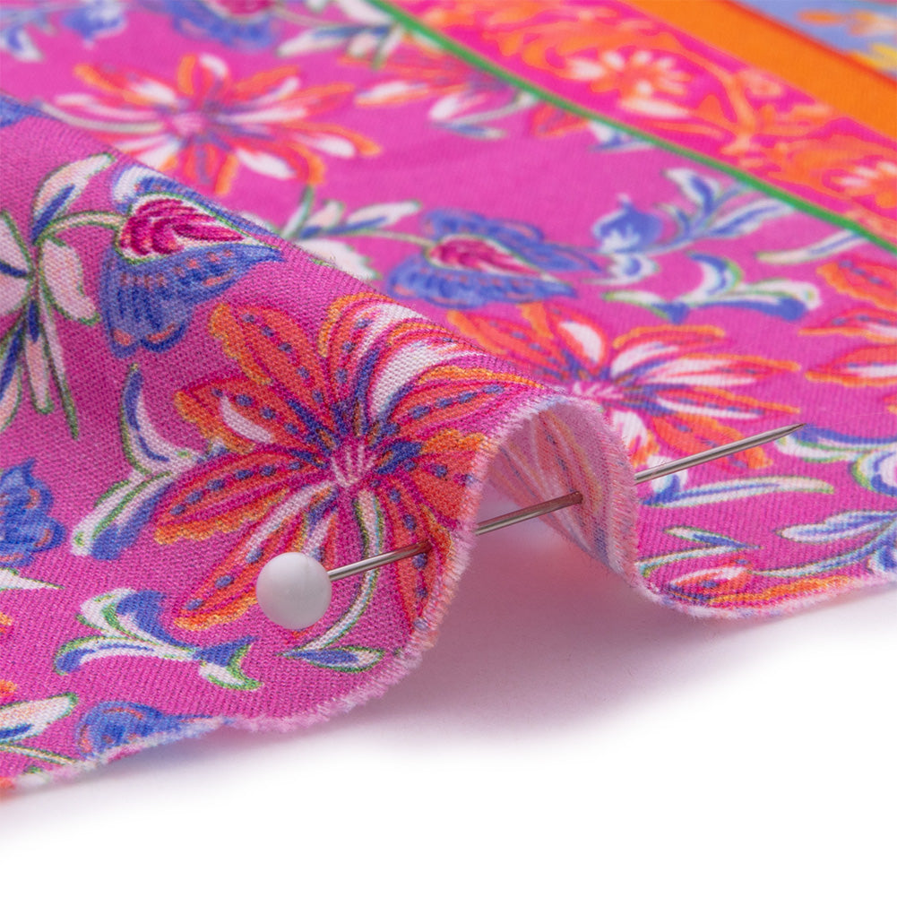 Cotton Voile - Pink and Orange Floral Stripes - Darling Clementine Print - Mood Exclusive Gisele Collection - Detail