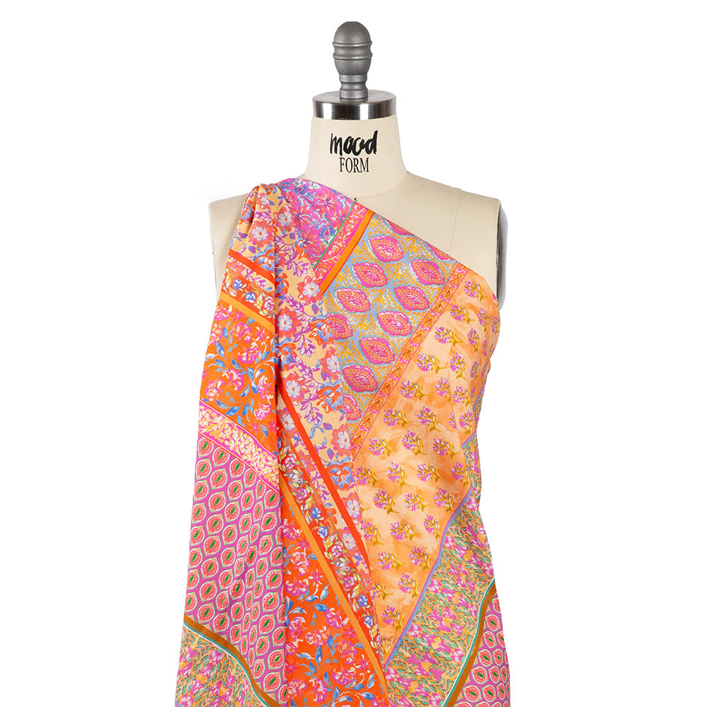 Cotton Voile - Pink and Orange Floral Stripes - Darling Clementine Print - Mood Exclusive Gisele Collection - Drape