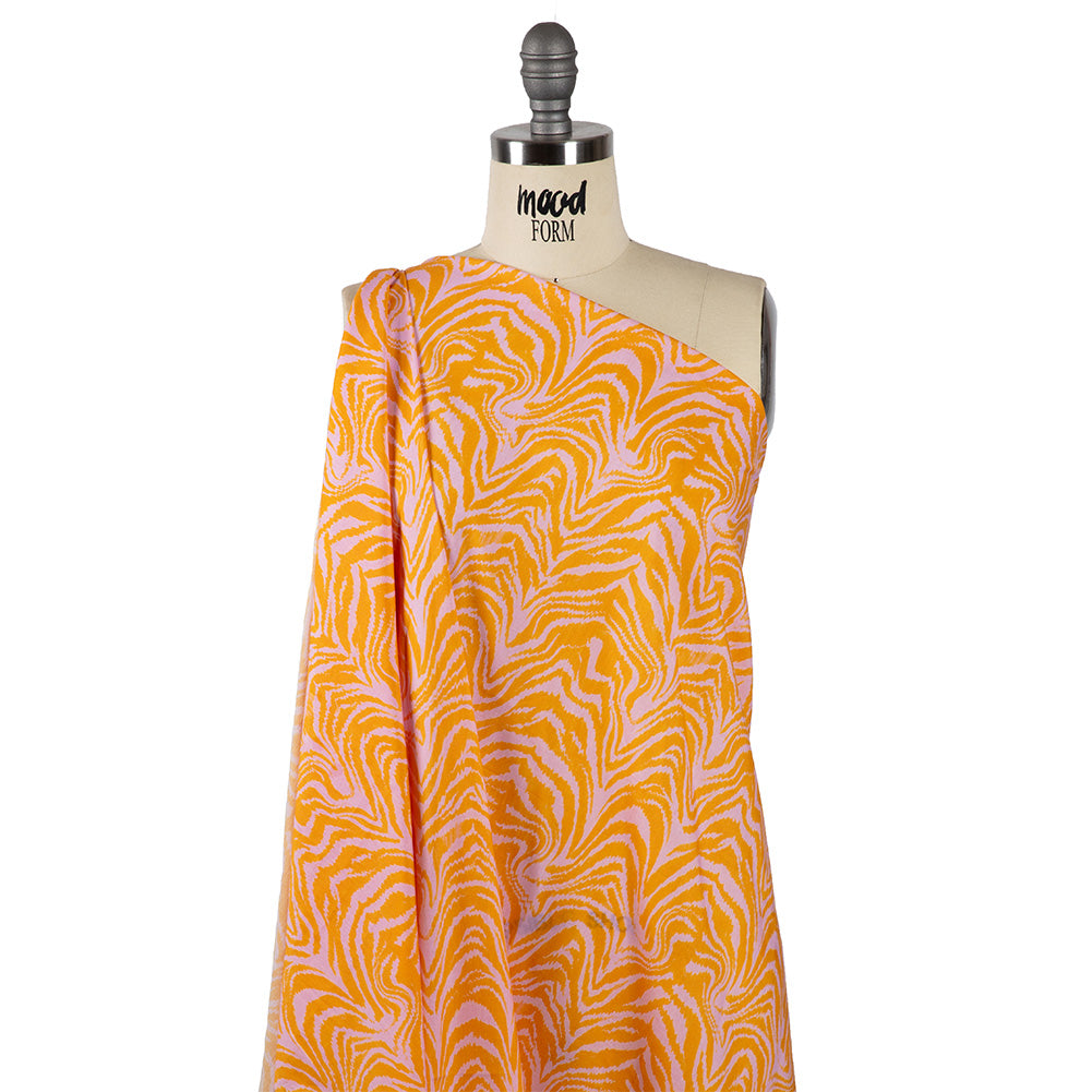 Cotton Voile - Pink and Orange Animal Stripes - Saffron River Print - Mood Exclusive Gisele Collection - Drape