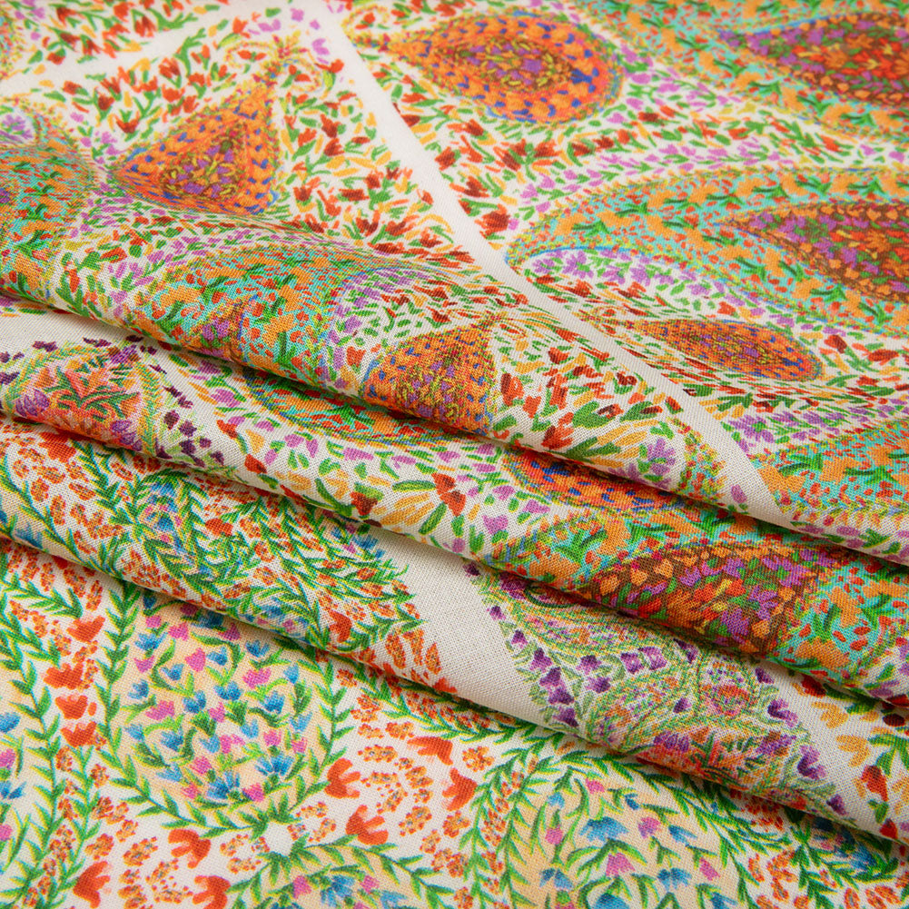 Cotton Voile Panel - Cream Paisley Squares - Laputa's Groundkeeper Print - Mood Exclusive Gisele Collection - Folded