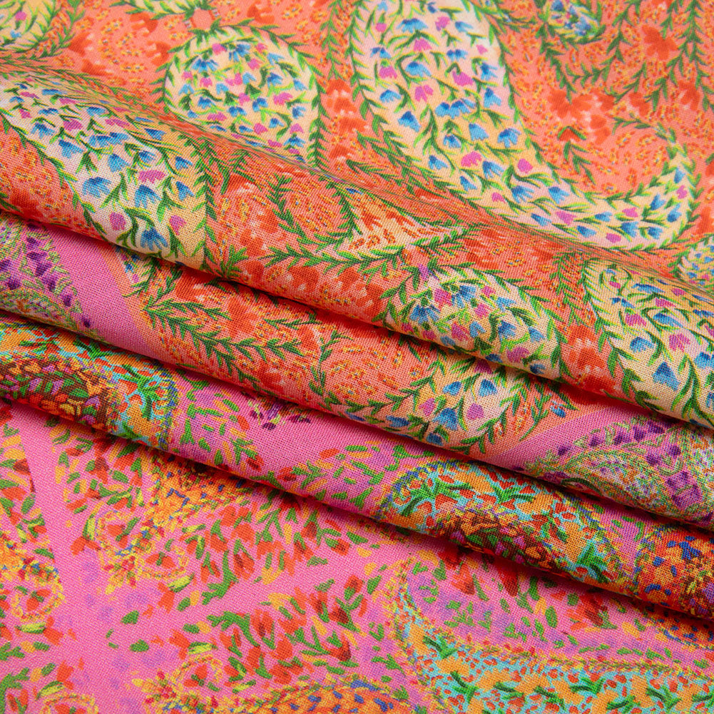 Cotton Voile Panel - Pink Paisley Squares - Laputa's Groundkeeper Print - Mood Exclusive Gisele Collection - Folded