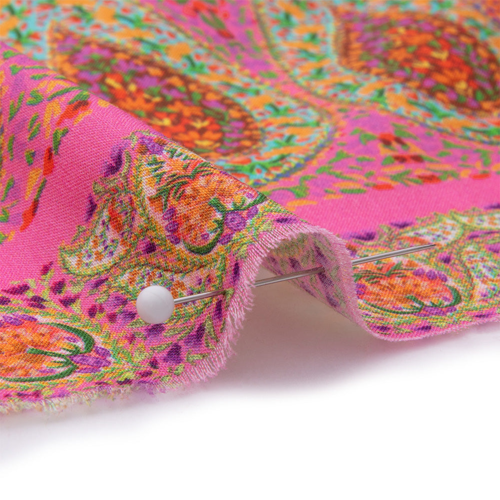 Cotton Voile Panel - Pink Paisley Squares - Laputa's Groundkeeper Print - Mood Exclusive Gisele Collection - Detail