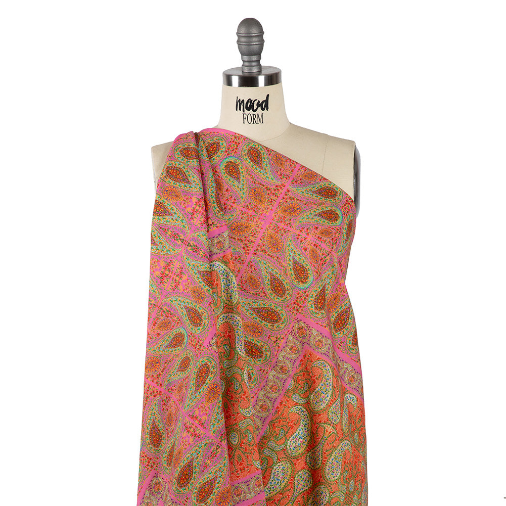 Cotton Voile Panel - Pink Paisley Squares - Laputa's Groundkeeper Print - Mood Exclusive Gisele Collection - Drape
