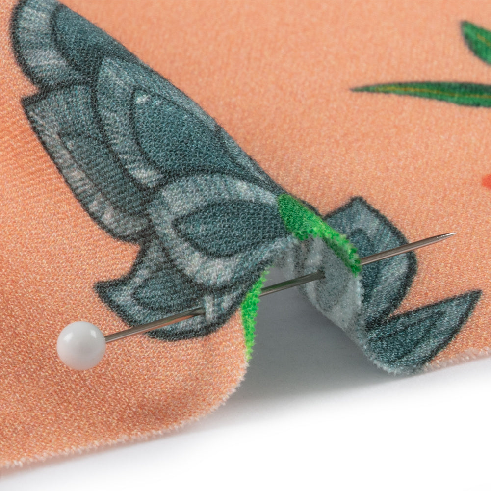 Sustainable Viscose Crepe - Peach Floral Vines - Sherbert Shandy Print - Mood Exclusive Gisele Collection - Detail