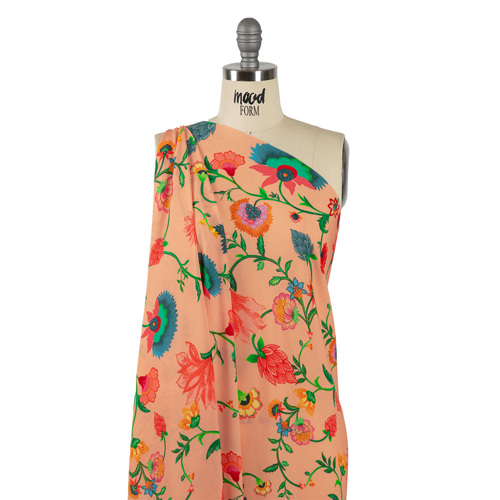 Sustainable Viscose Crepe - Peach Floral Vines - Sherbert Shandy Print - Mood Exclusive Gisele Collection - Drape