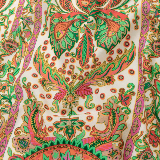 Sustainable Viscose Crepe - White Floral Paisley Stripes - Locust Lily Print - Mood Exclusive Gisele Collection