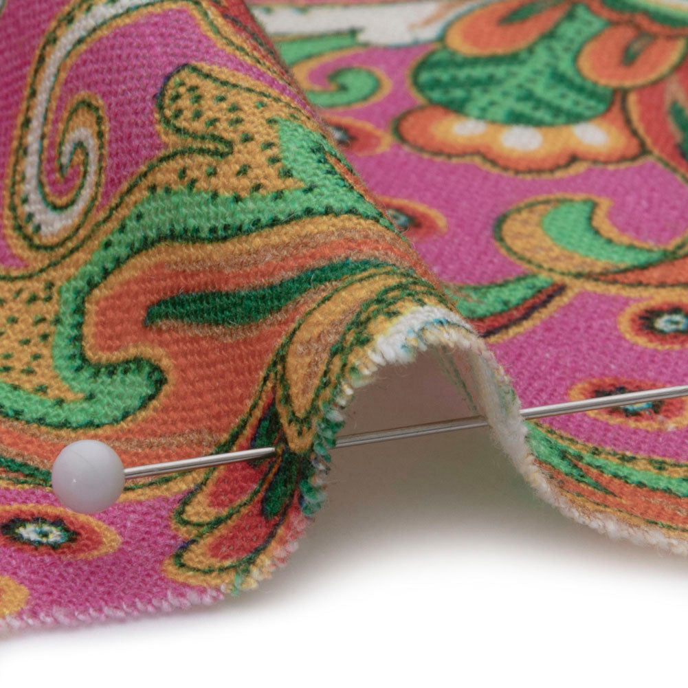 Viscose and Linen Woven - Pink Floral Paisley Stripes - Locust Lily Print - Mood Exclusive Gisele Collection - Detail