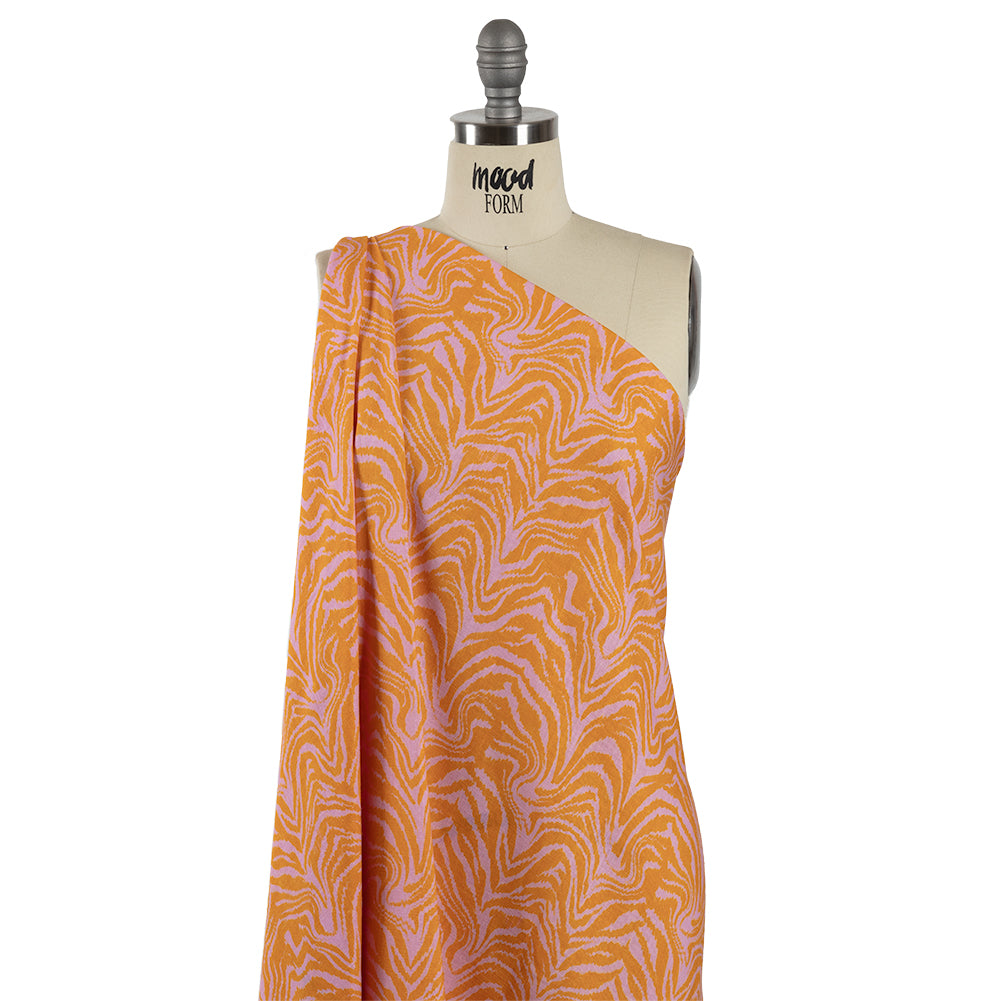 Viscose and Linen Woven - Pink and Orange Animal Stripes - Saffron River Print - Mood Exclusive Gisele Collection - Drape