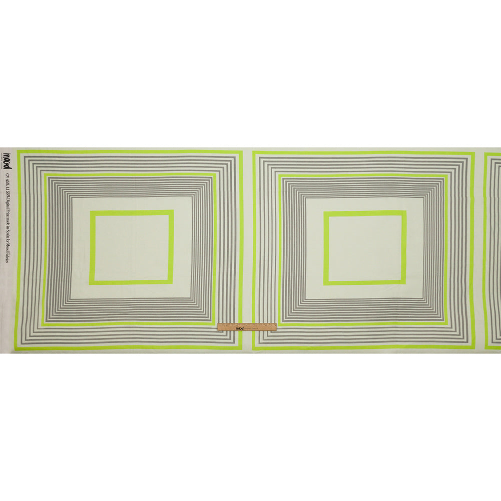Linen and Rayon Woven Panel - Gray and Lime Concentric Squares - On the Rocks Print - Mood Exclusive Palm Beach Collection - Full