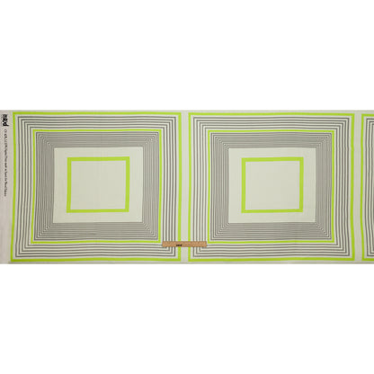 Linen and Rayon Woven Panel - Gray and Lime Concentric Squares - On the Rocks Print - Mood Exclusive Palm Beach Collection