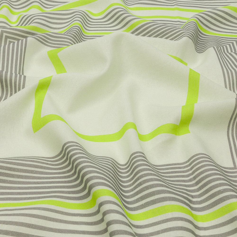 Linen and Rayon Woven Panel - Gray and Lime Concentric Squares - On the Rocks Print - Mood Exclusive Palm Beach Collection