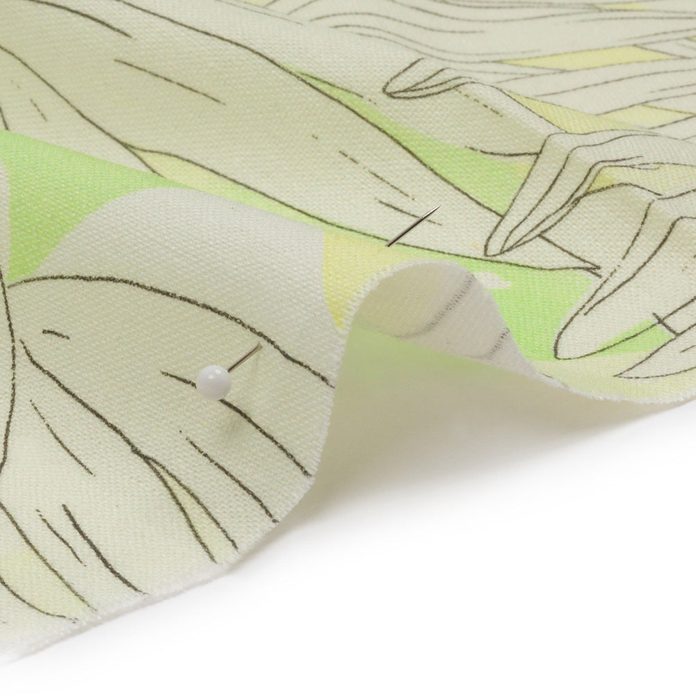 Linen and Rayon Woven - White and Pale Green Leaves - Under the Boardwalk Print - Mood Exclusive Palm Beach Collection - Detail