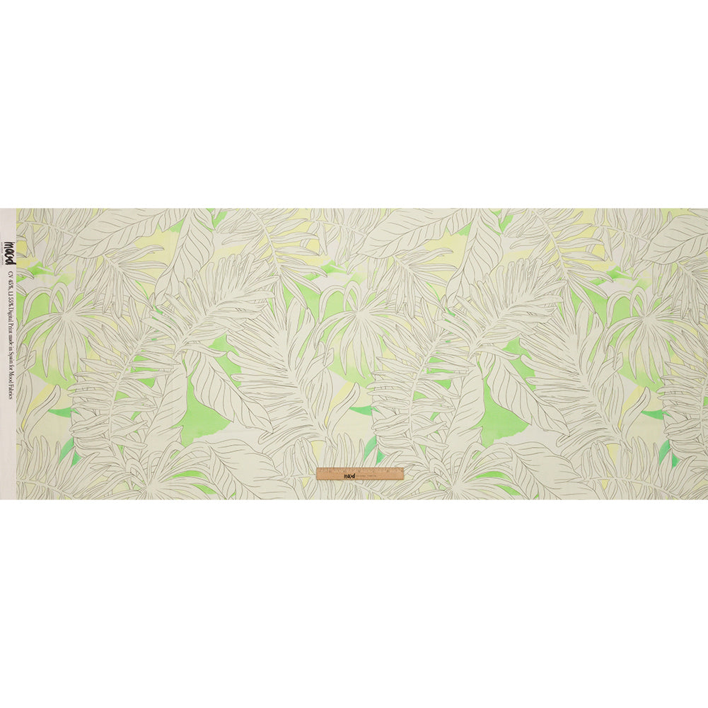 Linen and Rayon Woven - White and Pale Green Leaves - Under the Boardwalk Print - Mood Exclusive Palm Beach Collection - Full