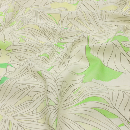 Linen and Rayon Woven - White and Pale Green Leaves - Under the Boardwalk Print - Mood Exclusive Palm Beach Collection