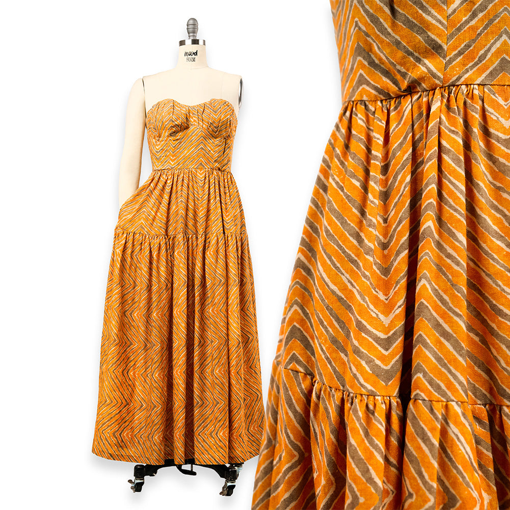 Linen and Rayon Woven - Taupe and Orange Painterly Chevrons - August Attitude Print - Mood Exclusive Palm Beach Collection - Blog