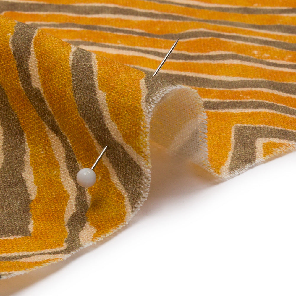 Linen and Rayon Woven - Taupe and Orange Painterly Chevrons - August Attitude Print - Mood Exclusive Palm Beach Collection - Detail