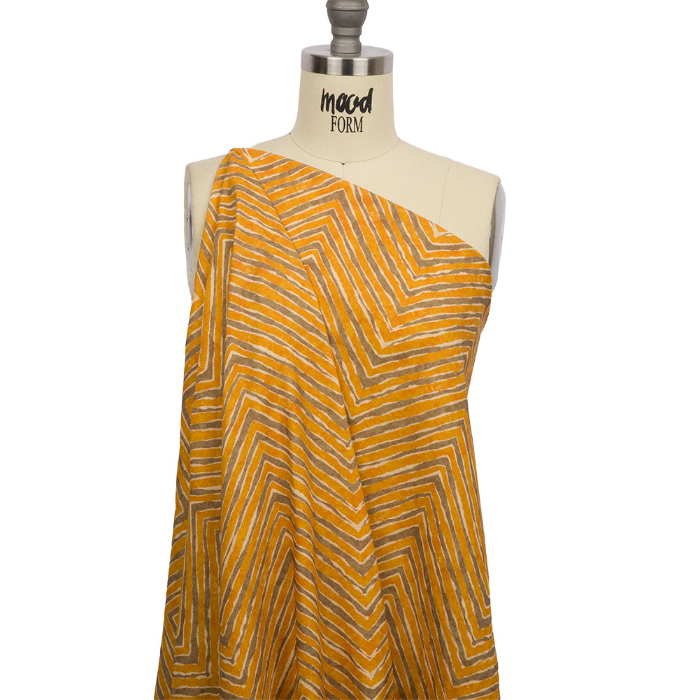 Linen and Rayon Woven - Taupe and Orange Painterly Chevrons - August Attitude Print - Mood Exclusive Palm Beach Collection - Drape