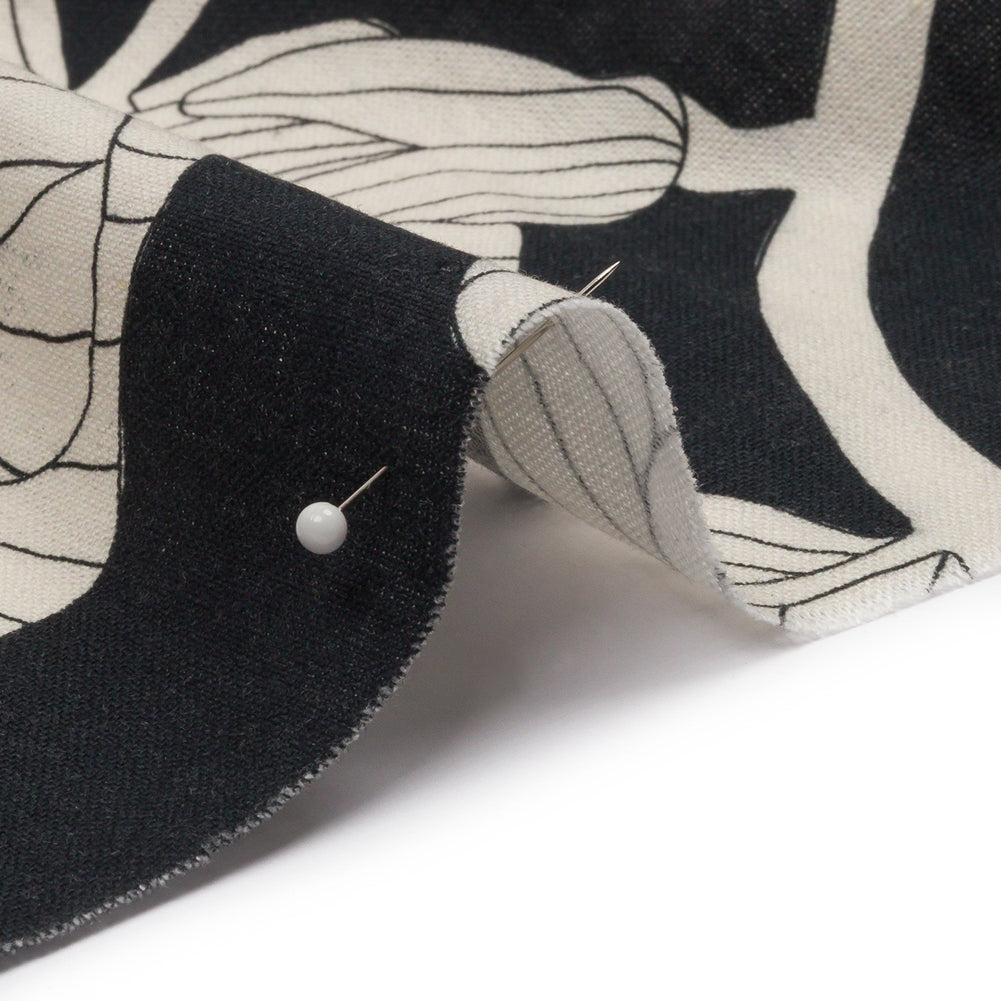 Linen and Rayon Woven - Black Floral - Floridian Nights Print - Mood Exclusive Palm Beach Collection - Detail