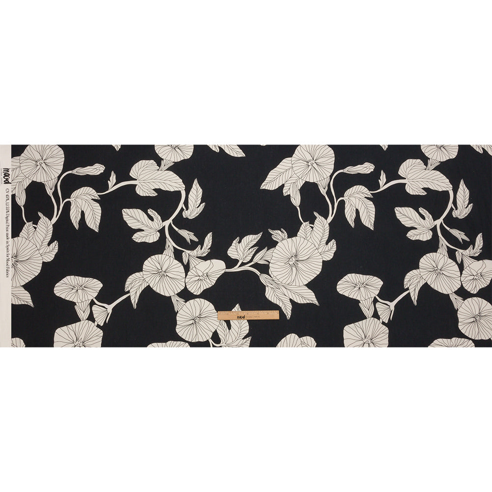 Linen and Rayon Woven - Black Floral - Floridian Nights Print - Mood Exclusive Palm Beach Collection - Full