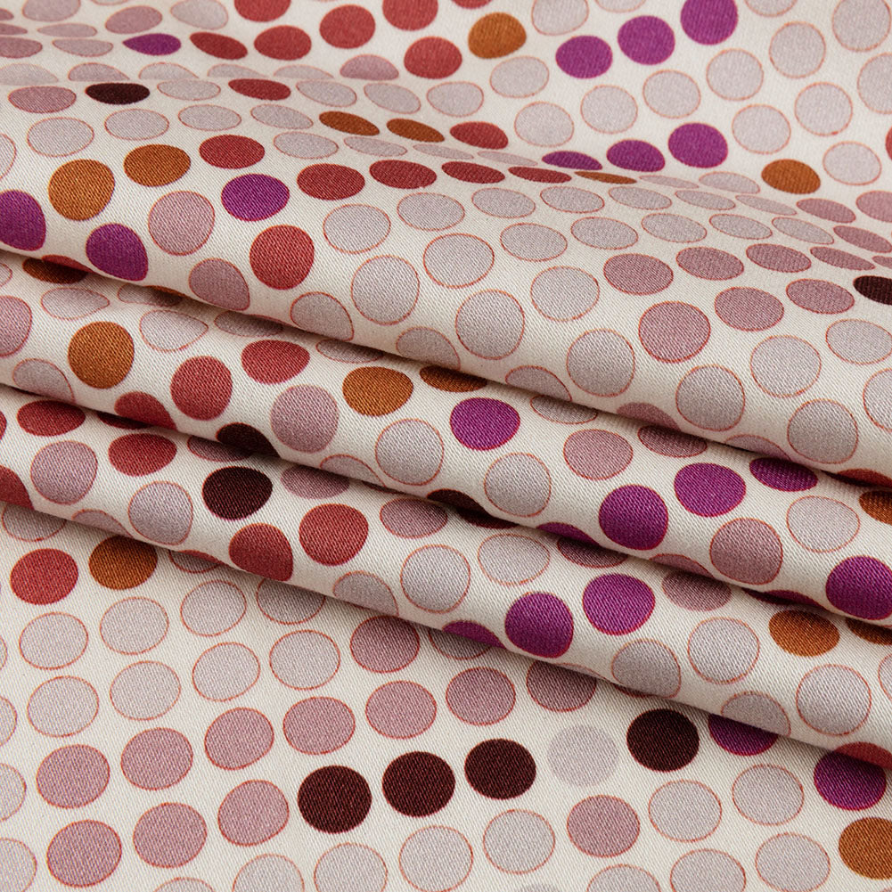 Stretch Cotton Sateen - Pink and Red Dots - Switchboard Soiree Print - Mood Exclusive Yesterday Collection - Folded