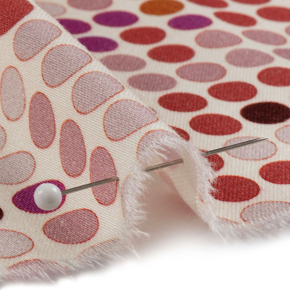 Stretch Cotton Sateen - Pink and Red Dots - Switchboard Soiree Print - Mood Exclusive Yesterday Collection - Detail