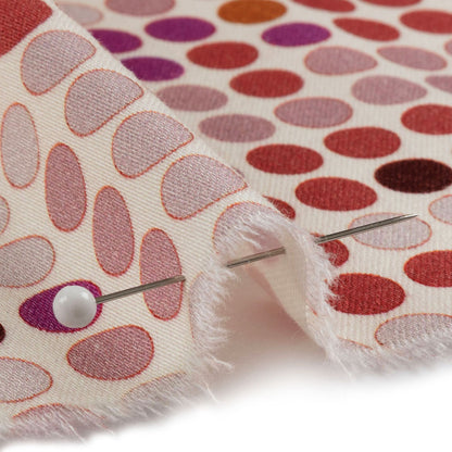 Stretch Cotton Sateen - Pink and Red Dots - Switchboard Soiree Print - Mood Exclusive Yesterday Collection