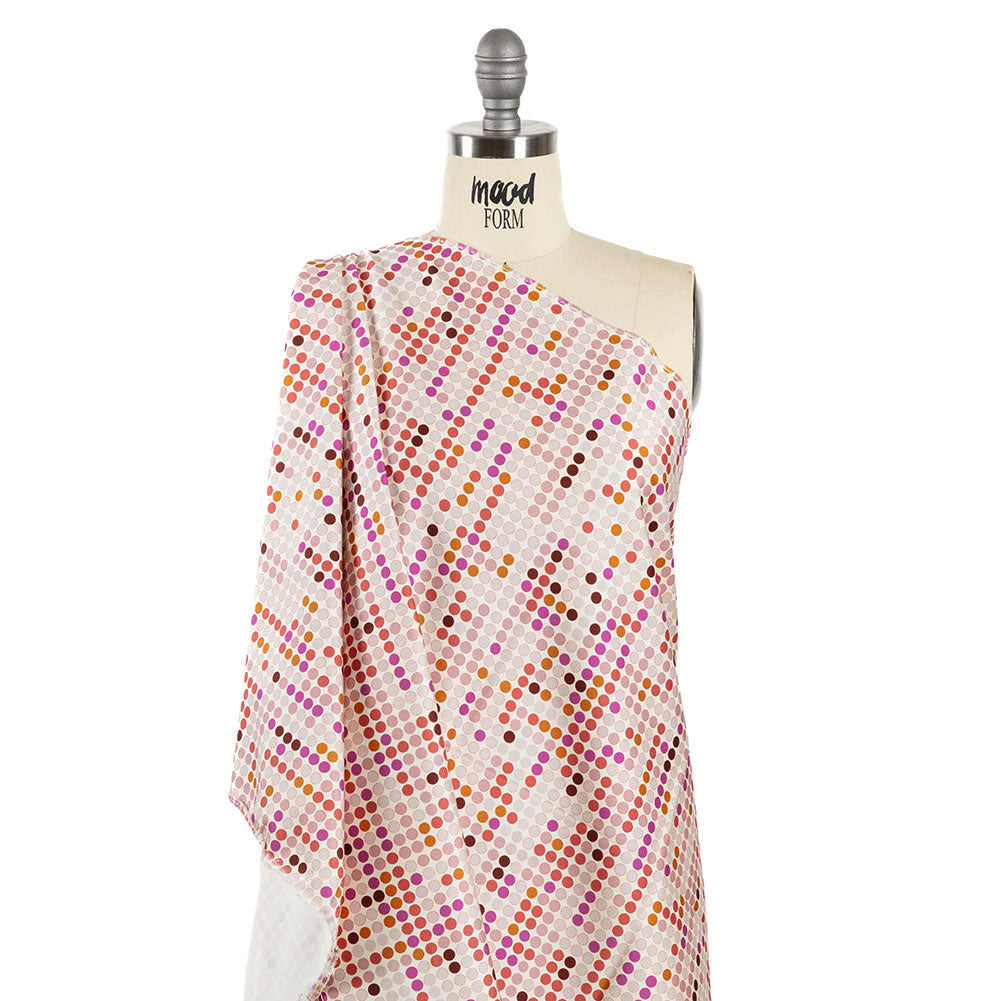 Stretch Cotton Sateen - Pink and Red Dots - Switchboard Soiree Print - Mood Exclusive Yesterday Collection - Drape