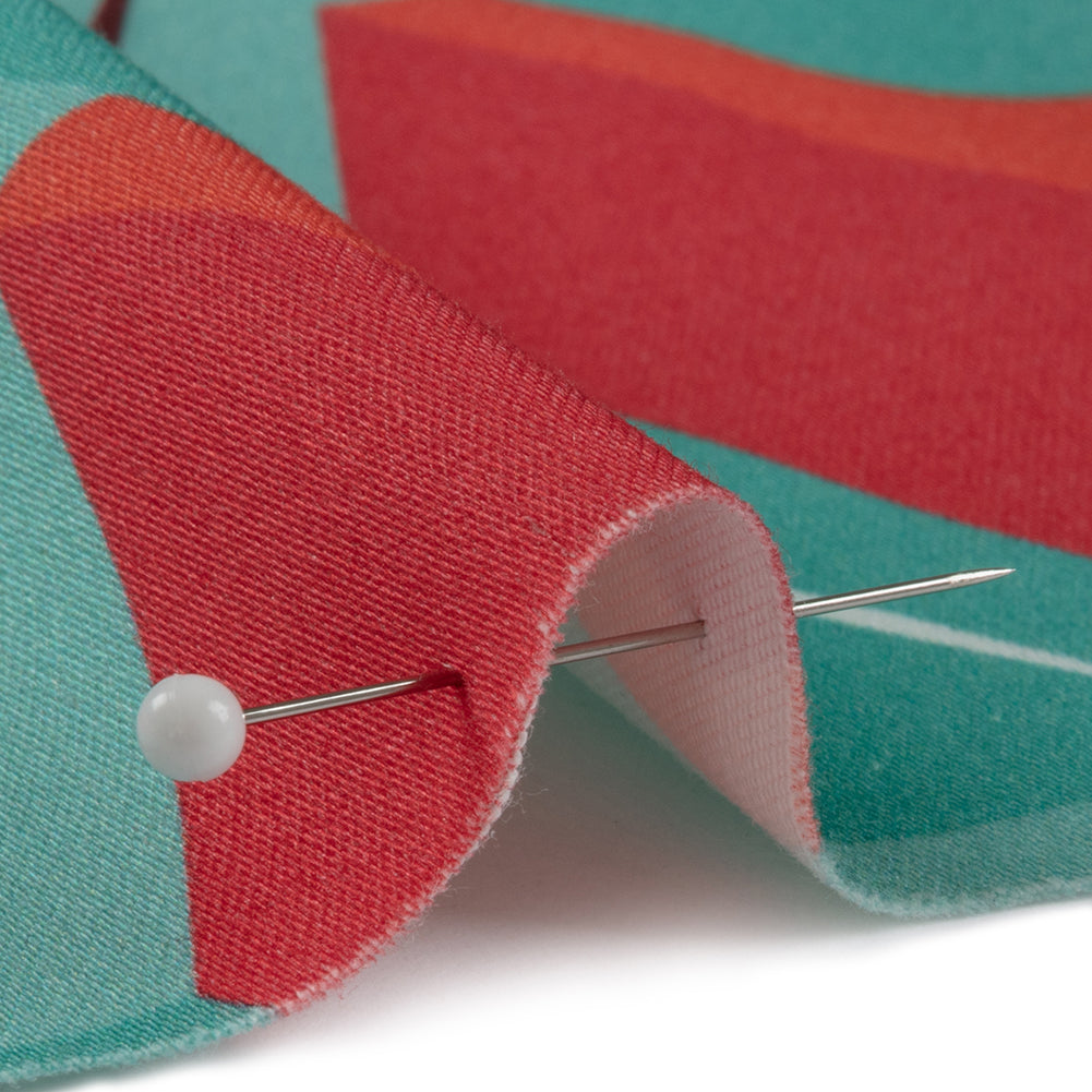 Stretch Cotton Sateen - Turquoise and Red Diamonds - Deco Delight Print - Mood Exclusive Yesterday Collection - Detail
