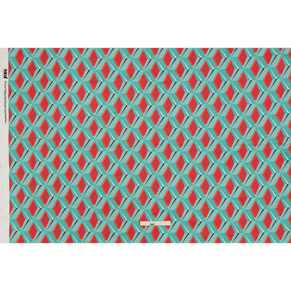 Stretch Cotton Sateen - Turquoise and Red Diamonds - Deco Delight Print - Mood Exclusive Yesterday Collection
