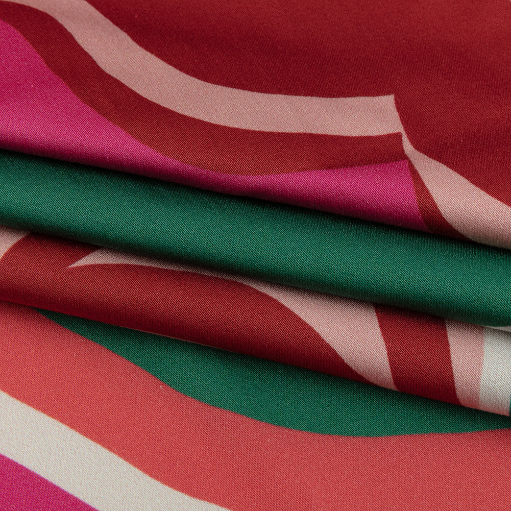 Stretch Cotton Sateen - Red, Green and Pink Ogees - Age of Aquarius Print - Mood Exclusive Yesterday Collection - Folded