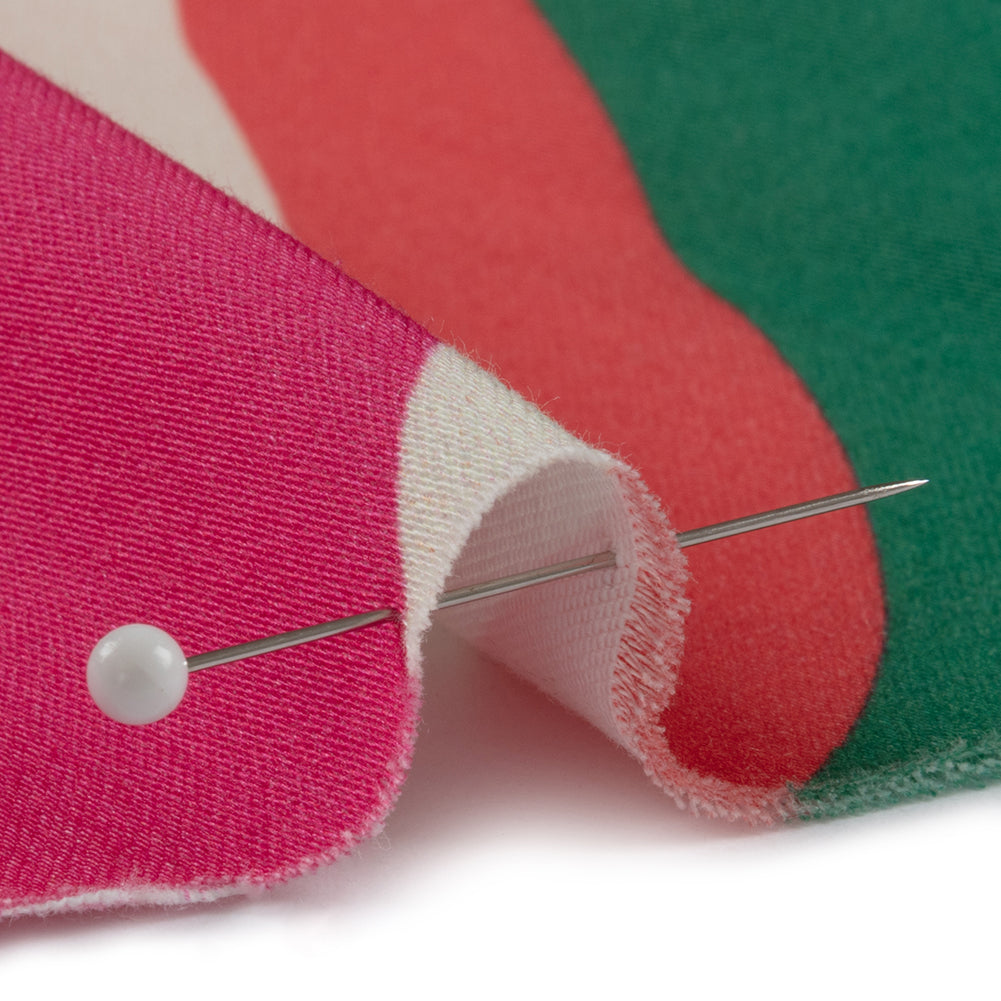 Stretch Cotton Sateen - Red, Green and Pink Ogees - Age of Aquarius Print - Mood Exclusive Yesterday Collection - Detail
