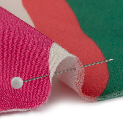 Stretch Cotton Sateen - Red, Green and Pink Ogees - Age of Aquarius Print - Mood Exclusive Yesterday Collection