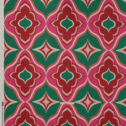 Stretch Cotton Sateen - Red, Green and Pink Ogees - Age of Aquarius Print - Mood Exclusive Yesterday Collection