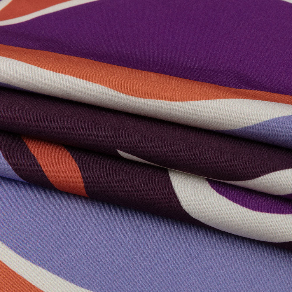 Stretch Cotton Sateen - Purple and Orange Ogees - Age of Aquarius Print - Mood Exclusive Yesterday Collection - Folded
