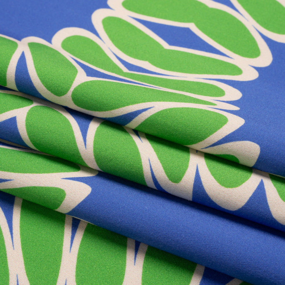 Stretch Cotton Sateen - Blue Leafy Circles - Ripple Effect Print - Mood Exclusive Marigold Collection - Folded