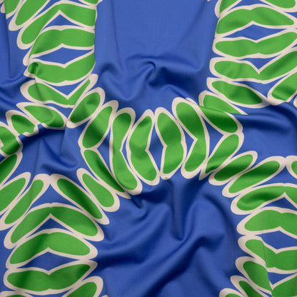 Stretch Cotton Sateen - Blue Leafy Circles - Ripple Effect Print - Mood Exclusive Marigold Collection