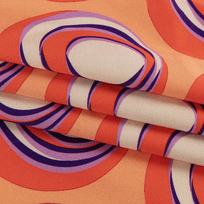 Stretch Cotton Sateen - Orange and Purple Circles - Stop The Beat Print - Mood Exclusive Yesterday Collection