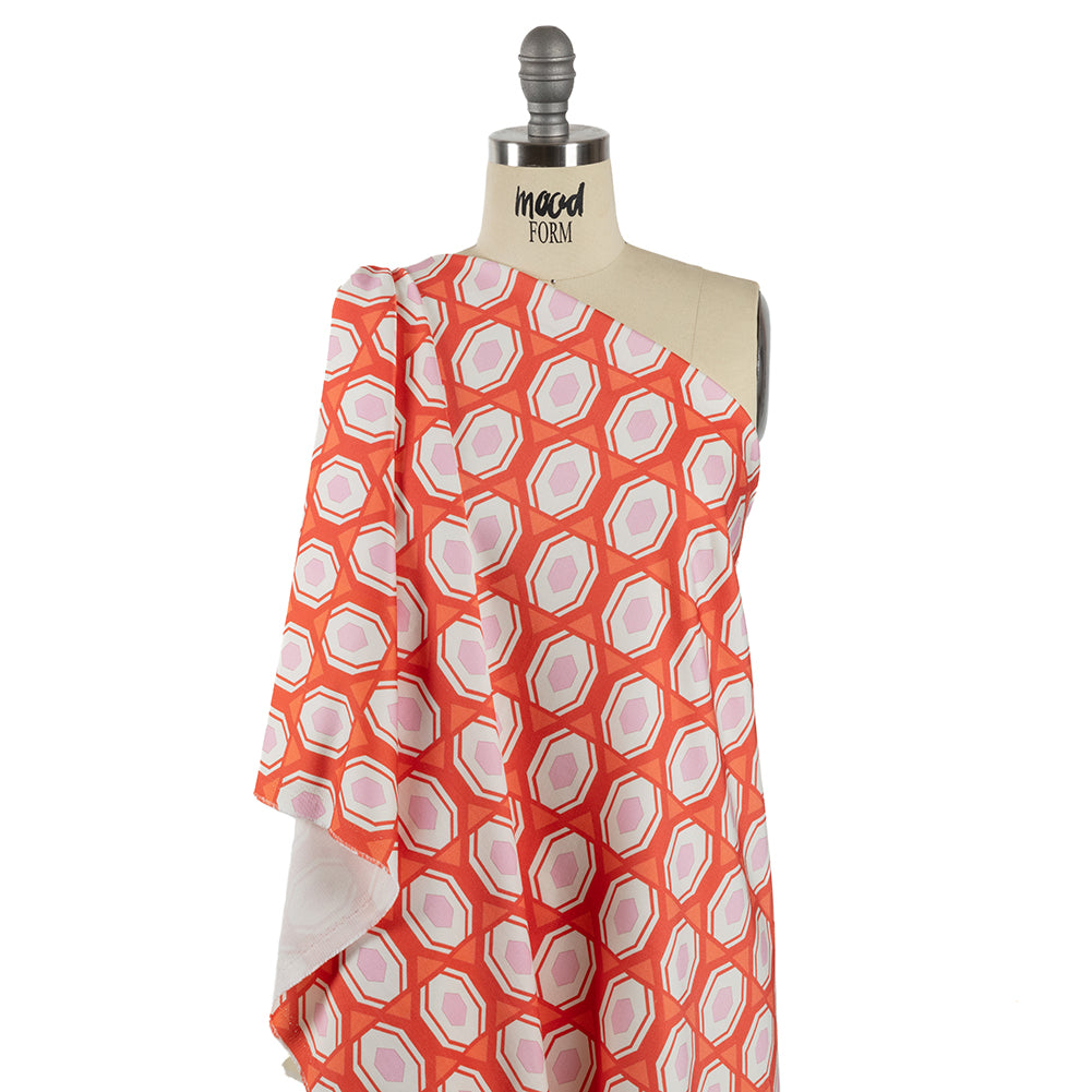 Stretch Cotton Sateen - Red Honeycomb Diamonds - Arcade Fever Print - Mood Exclusive Yesterday Collection - Drape