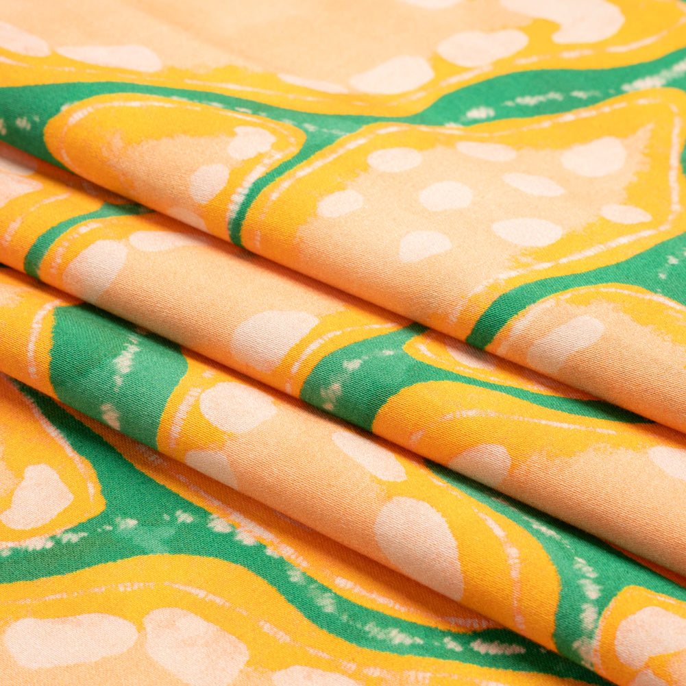 Stretch Cotton Sateen - Peach and Green Floral Veins - Estuary Exploration Print - Mood Exclusive Marigold Collection - Folded