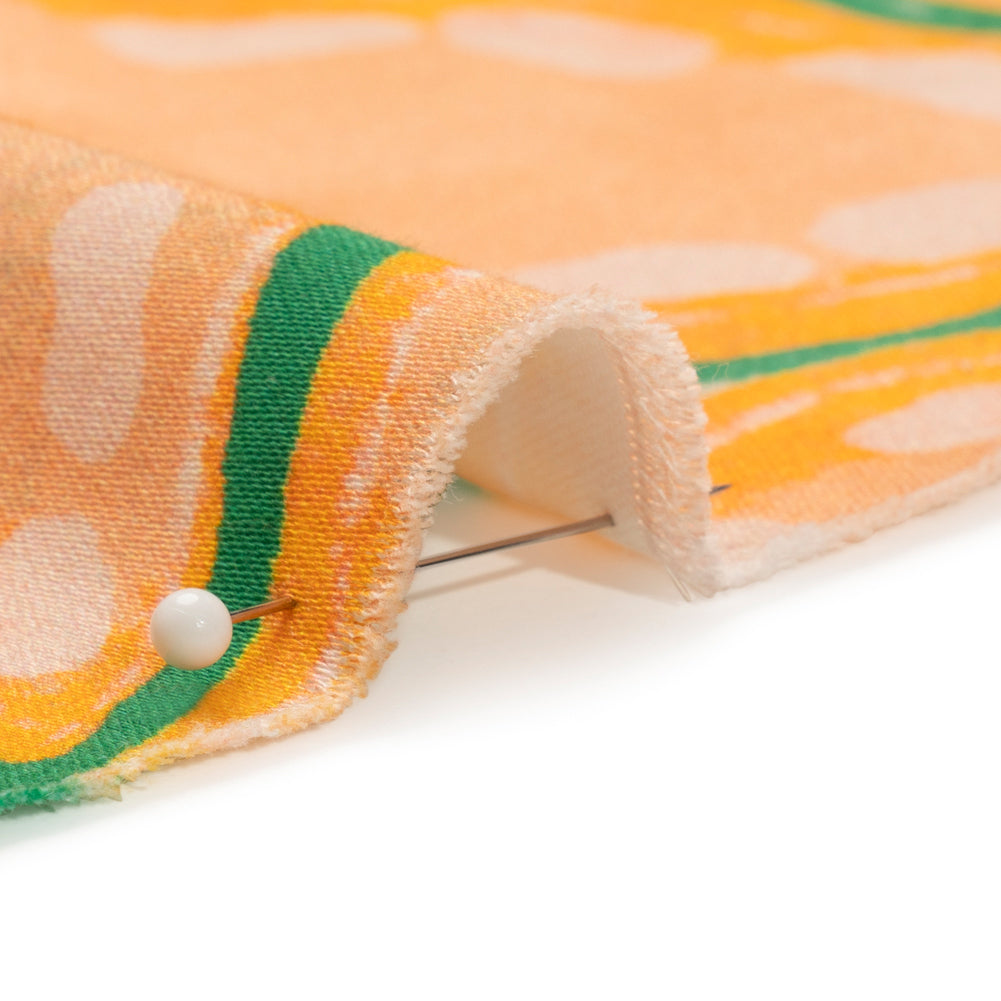 Stretch Cotton Sateen - Peach and Green Floral Veins - Estuary Exploration Print - Mood Exclusive Marigold Collection - Detail