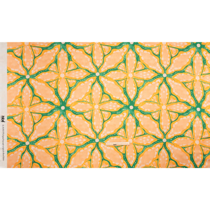 Stretch Cotton Sateen - Peach and Green Floral Veins - Estuary Exploration Print - Mood Exclusive Marigold Collection