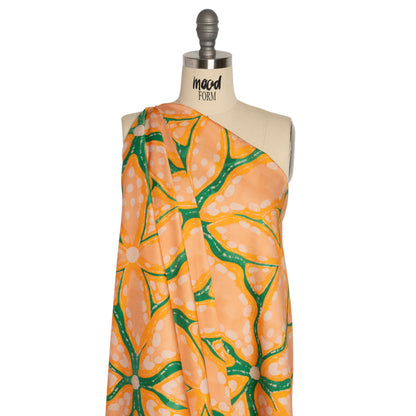 Stretch Cotton Sateen - Peach and Green Floral Veins - Estuary Exploration Print - Mood Exclusive Marigold Collection