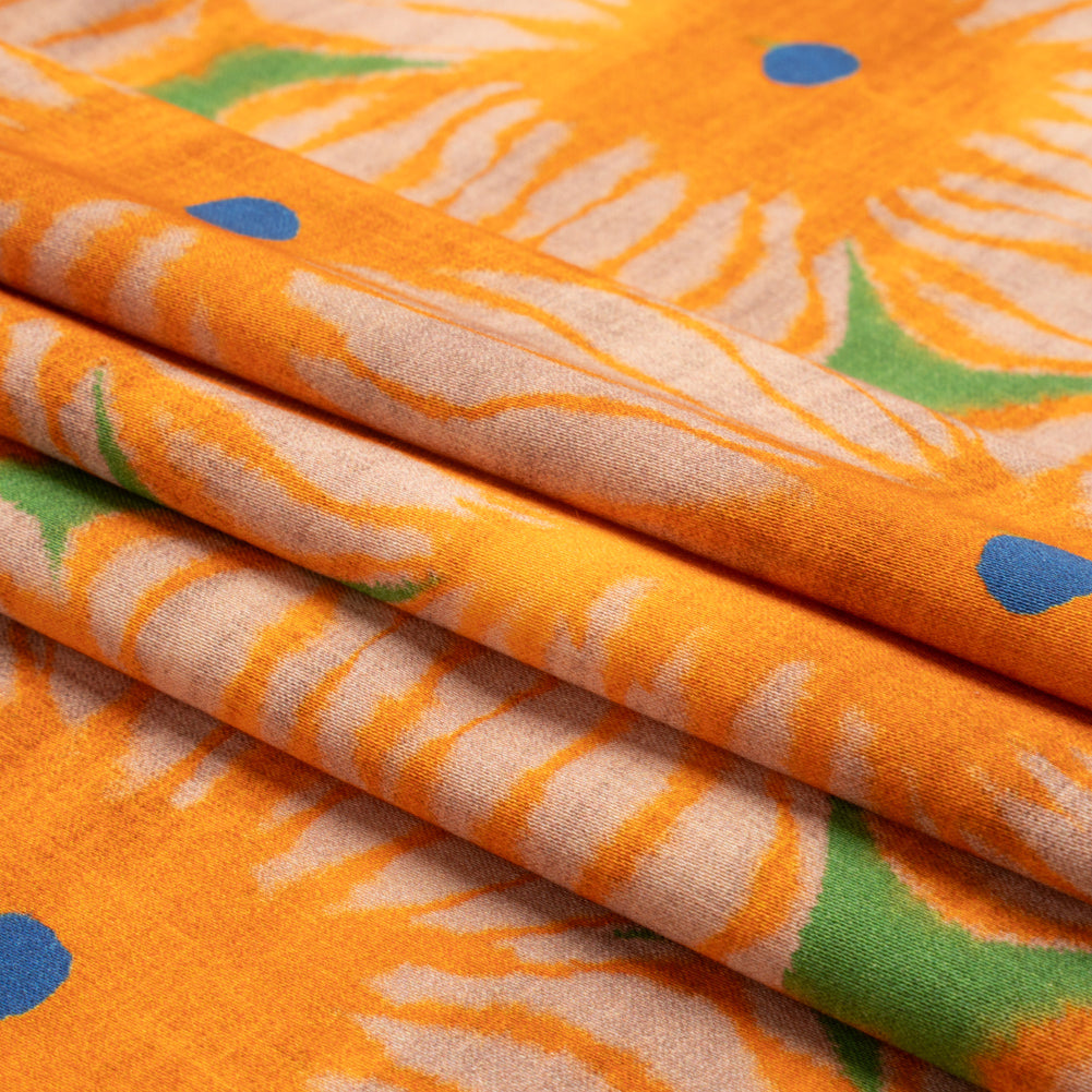 Stretch Cotton Sateen - Orange Floral Grid - Marigold Spritz Print - Mood Exclusive Marigold Collection - Folded