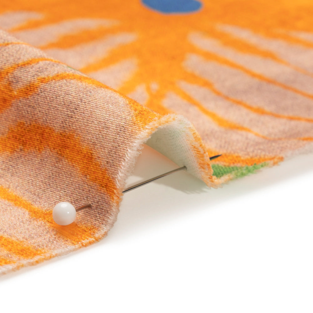Stretch Cotton Sateen - Orange Floral Grid - Marigold Spritz Print - Mood Exclusive Marigold Collection - Detail