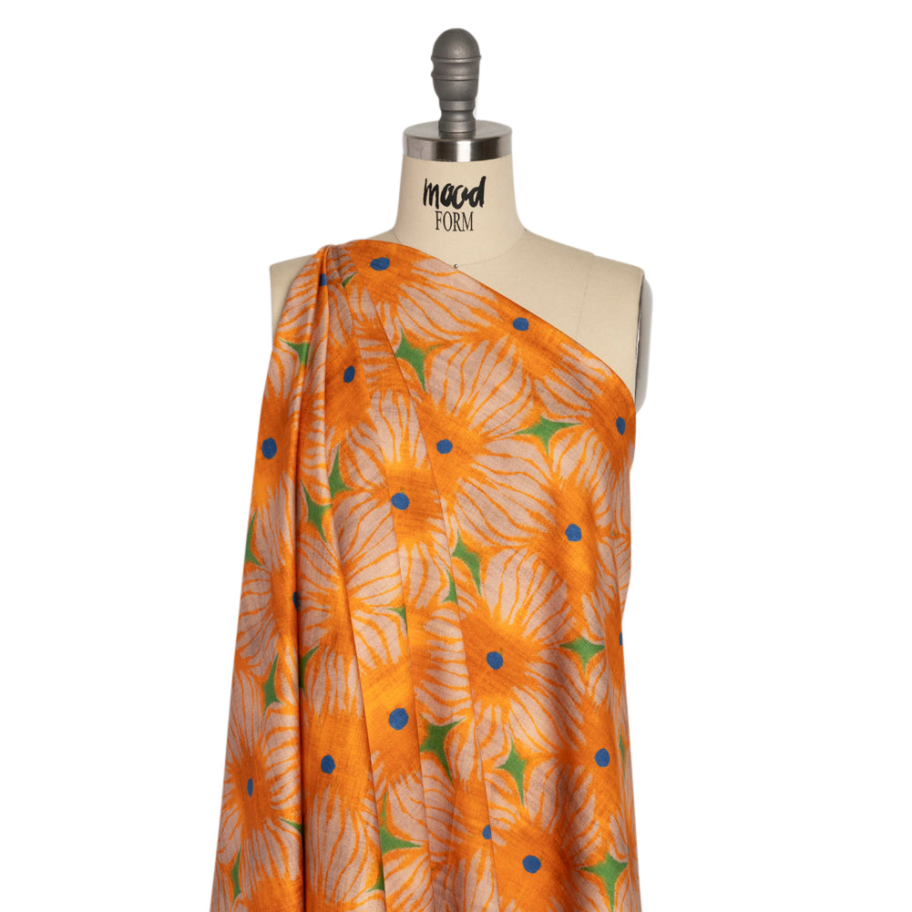 Stretch Cotton Sateen - Orange Floral Grid - Marigold Spritz Print - Mood Exclusive Marigold Collection - Drape