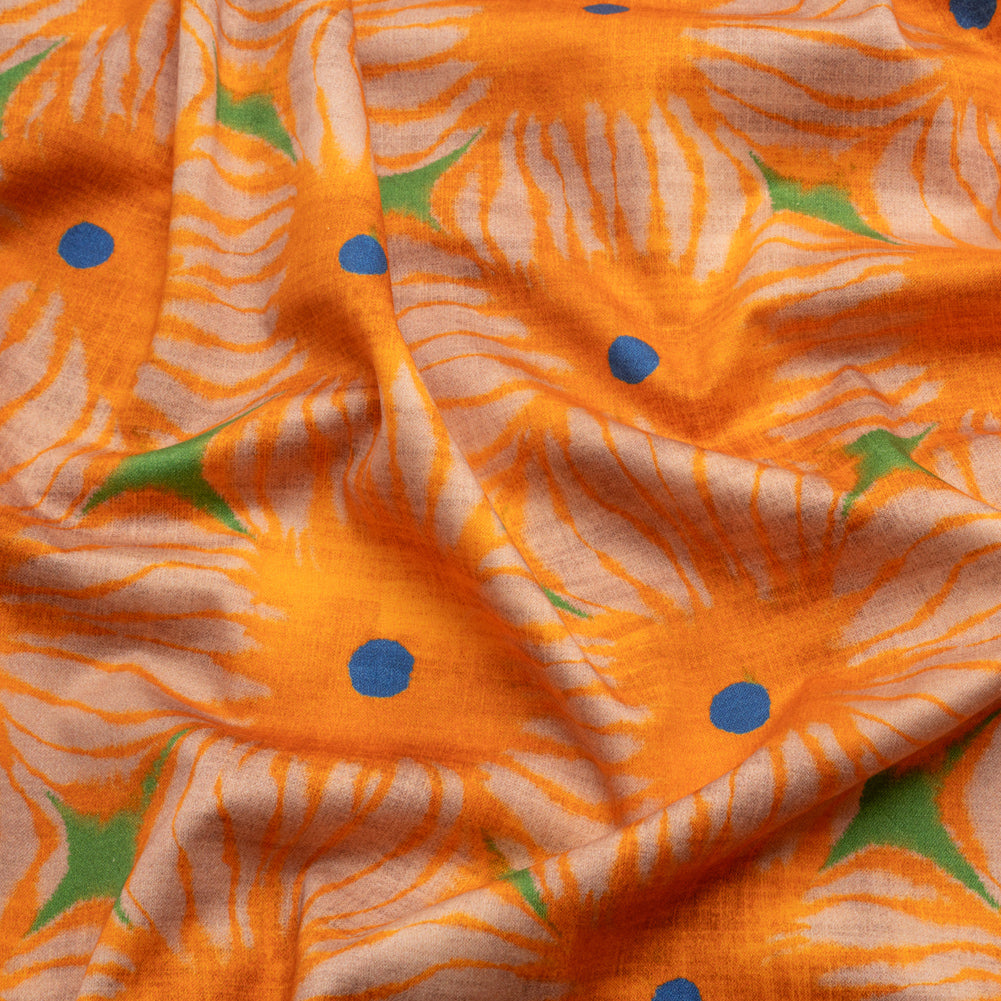 Stretch Cotton Sateen - Orange Floral Grid - Marigold Spritz Print - Mood Exclusive Marigold Collection