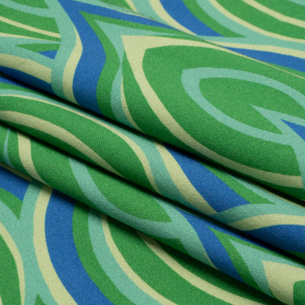 Stretch Cotton Sateen - Blue and Green Leaf Forms - Cipolla Blues Print - Mood Exclusive Marigold Collection - Folded